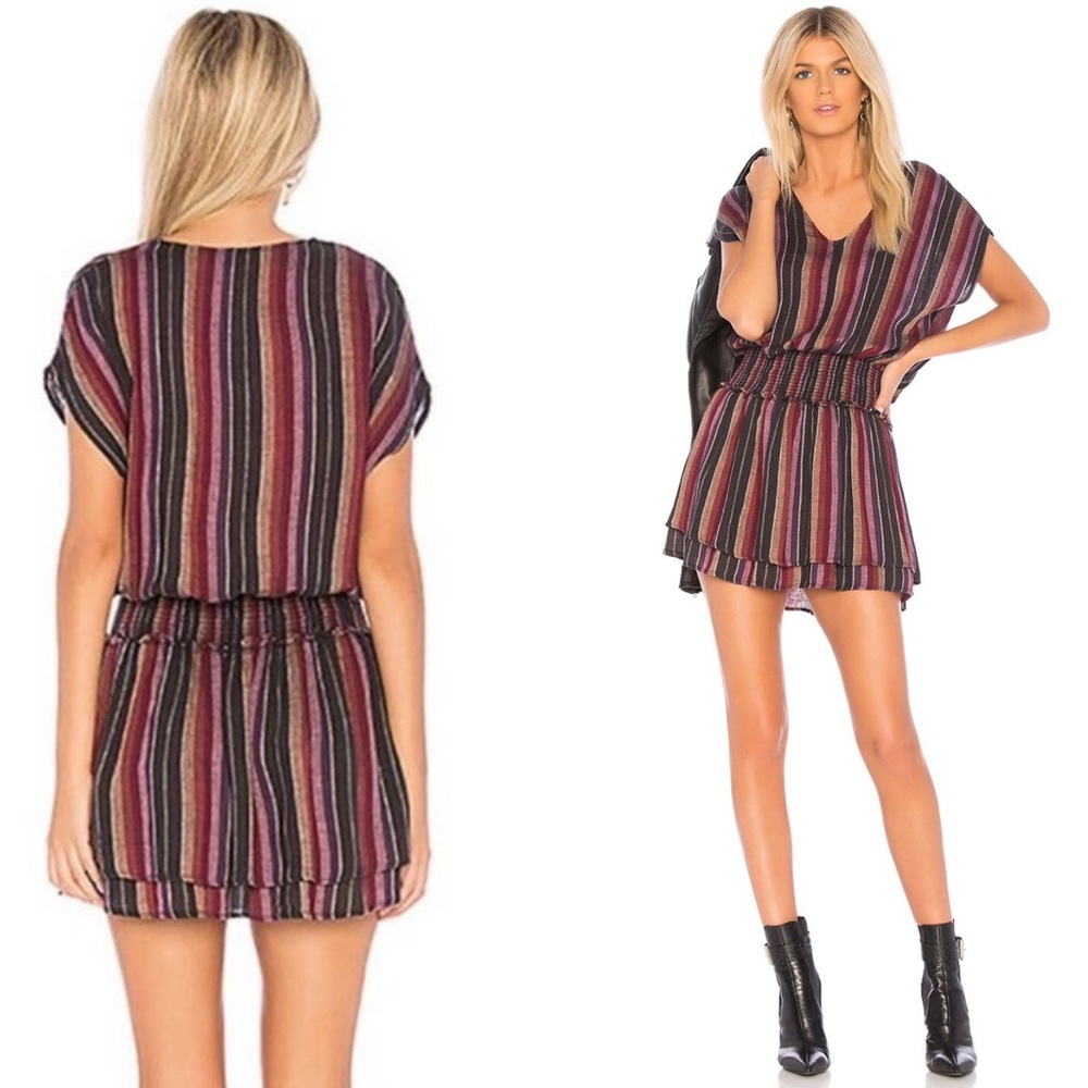 Rails Lucca Mini Dress in Brava Stripe Short Sleeve Tiered Ruffle Hem Size S